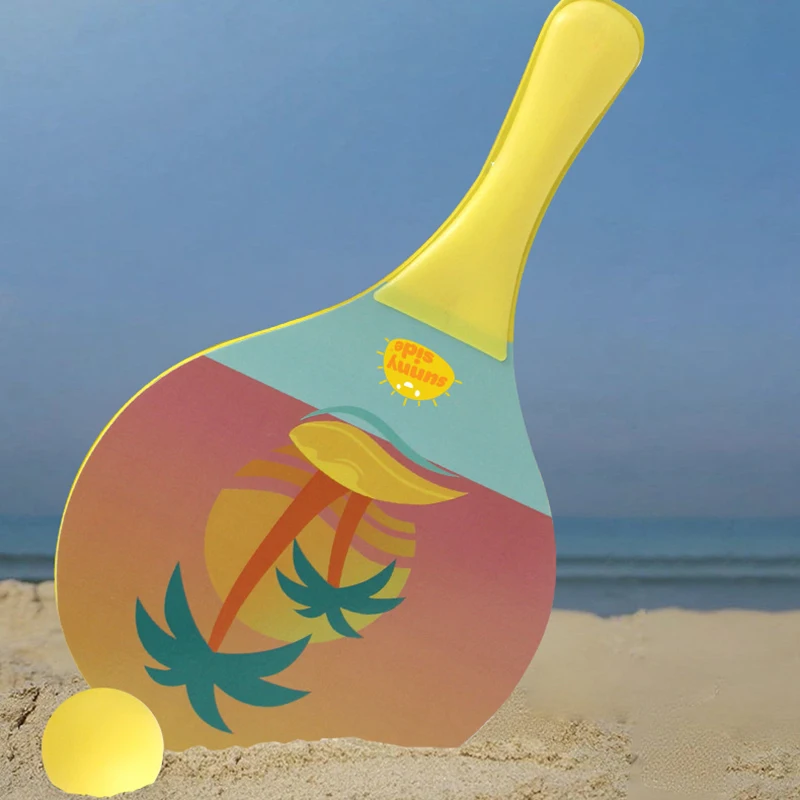 Cartoon Thickened Beach Badminton Racket Coconut Tree Print Wooden Frame Training Shuttlecock Racket for Sports And Fitness