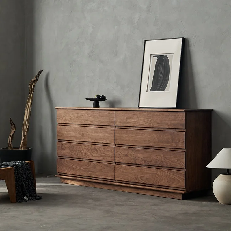 

Solid wood eight-bucket cabinet, bedroom living room log storage drawer cabinet, wabi sandy wind