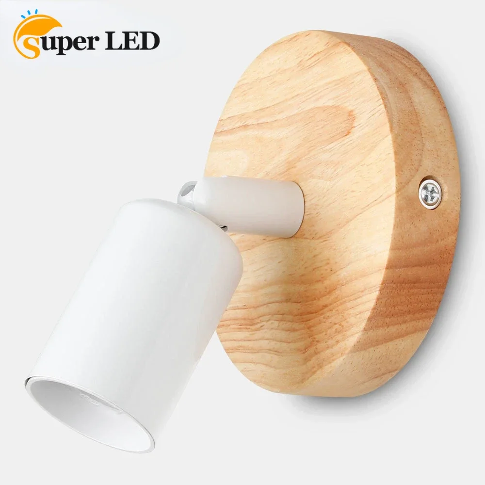 Luci a LED a parete da comodino con base in legno E27 Illuminazione per interni retrò Lampada da parete per camera da letto Decorazione domestica