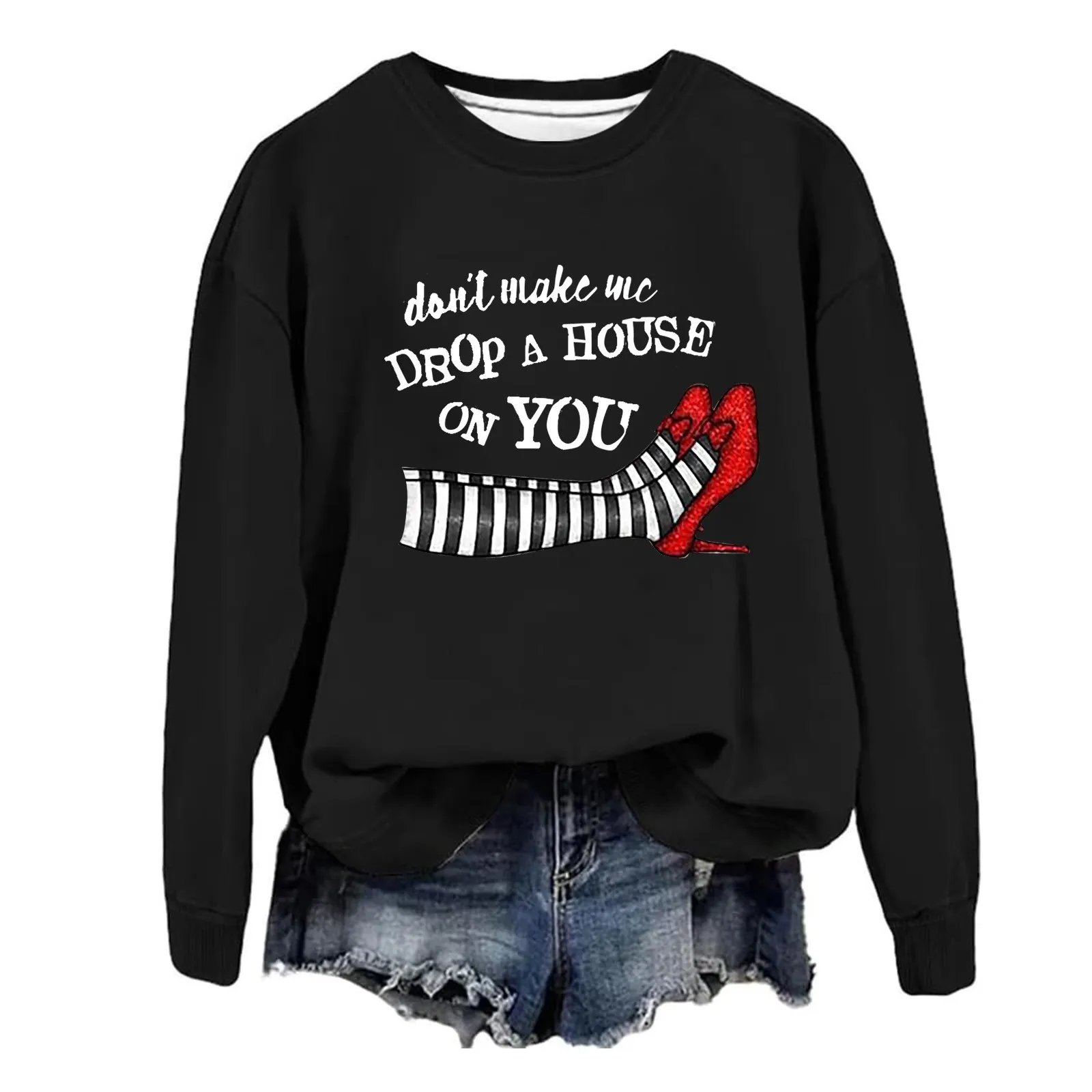 Womens Daily Home Outdoor Workout Long Sleeve O Neck T Shirt Top Printed Gothic Sweatshirt Street Blouse Streetwear Plus Size