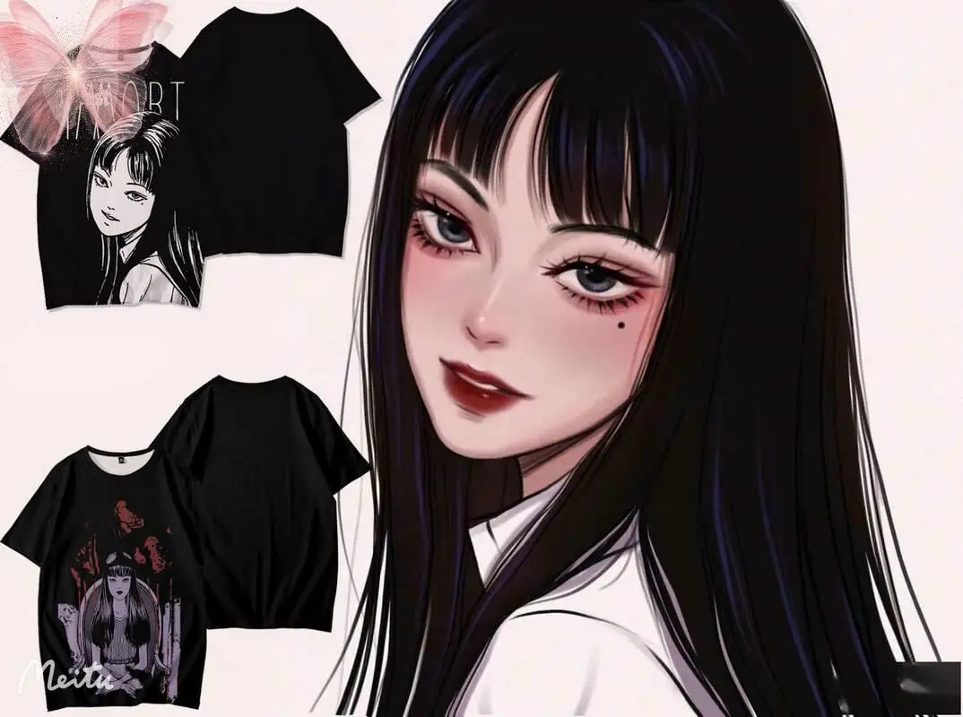 Junji Ito Tomie 3D Printing T-shirt Summer Fashion Round Neck Short Sleeve Popular Japanese Anime Streetwear