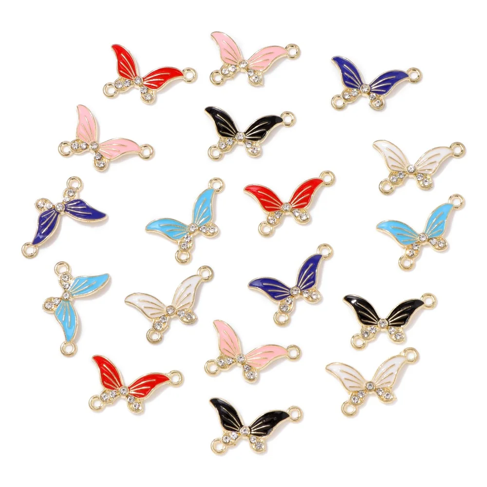 20pcs 20X10MM Crystal Enamel Butterfly Charms Pendants Connectors Earrings Necklace Bracelet Findings Handmade DIY Jewelry