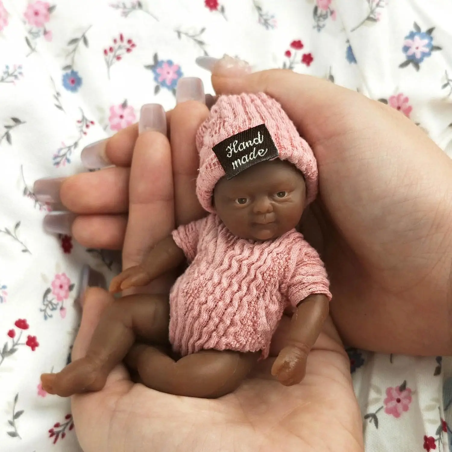 4.5 Inch Mini  Reborn Baby Doll Black Girl Lena Realistic Silicone Full Body with Feeding Accessories