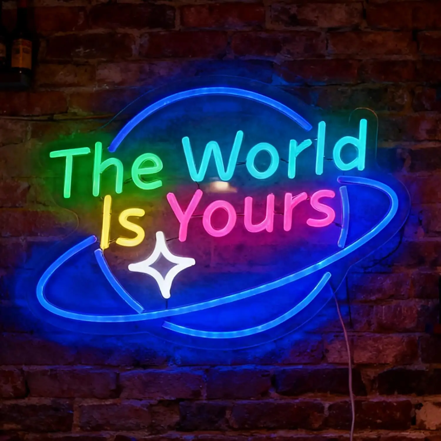 

The World Is Yours Neon Sign Earth LED Neon Light Dimmable USB for Bar Game Room Bedroom Study Room Wall Decor Gifts for Teens