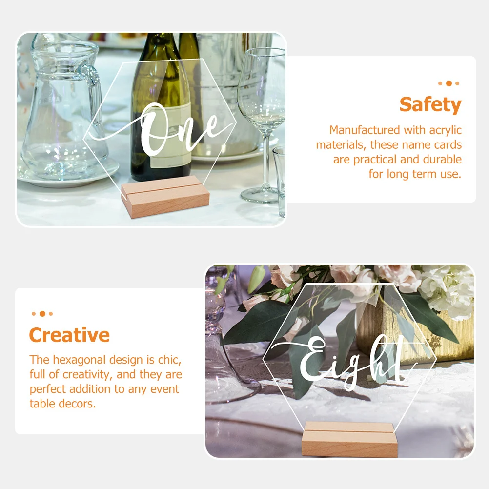 

10Sets Acrylic Table Numbers Hexagon Design Wedding Place Cards Practical Restaurant Supplies Number Signs for Events