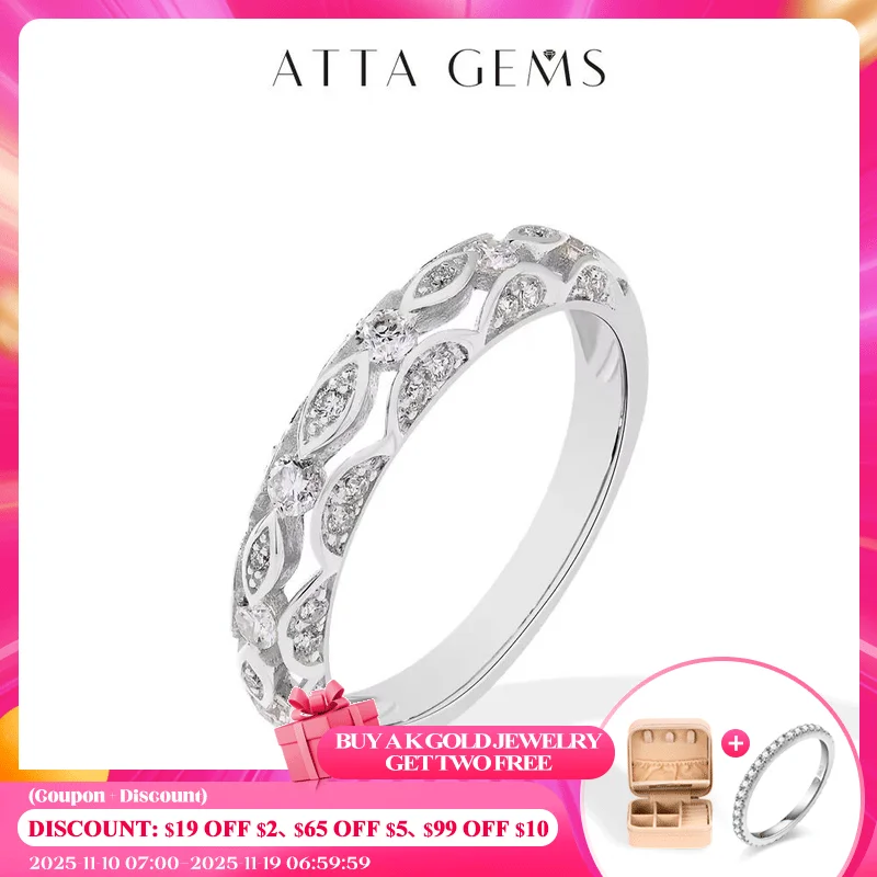 

ATTAGEMS Твердое кольцо с муассанитом из 10-каратного золота 14 карат 18 карат с бриллиантом для женщин D VVS1 Цветное полое кольцо Штабелируемый подарок на годовщину помолвки