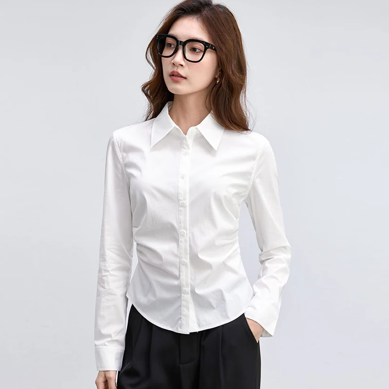 

Elegant Women Shirts Slim White Shirt Long Sleeve Blouse Office Lady Business Formal Shirts Fashion Solid Women Work OL Tops