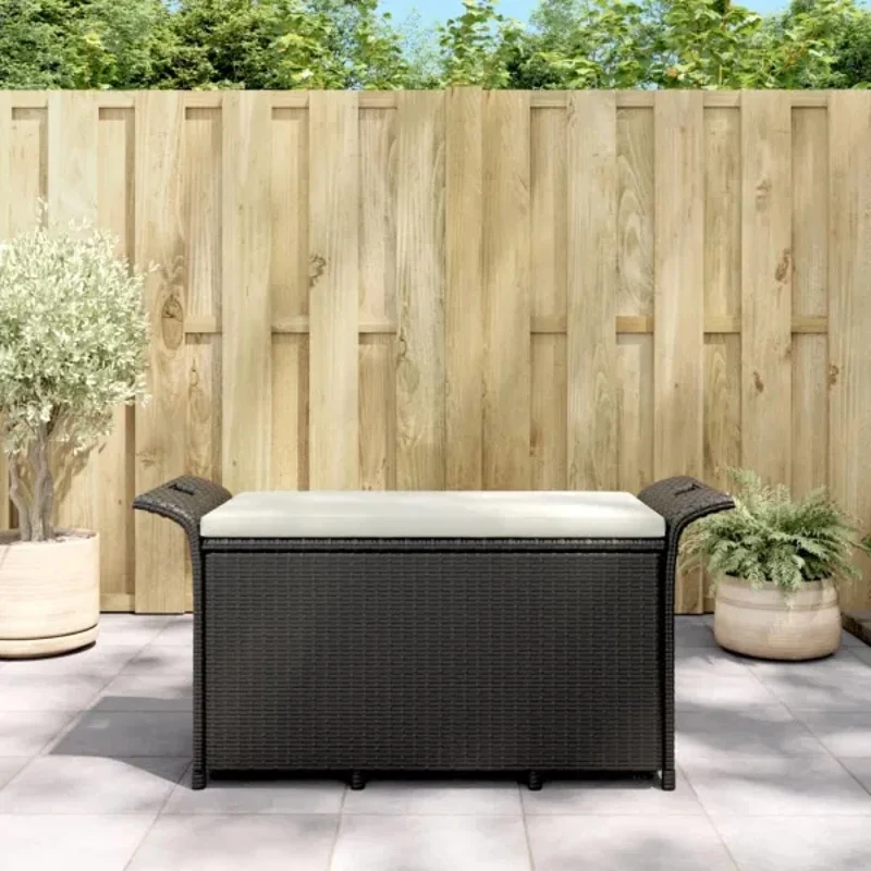 Leisure Patio Bench Black Outdoor Bench with Cushion Nordic Villa Courtyard Leisure Poly Rattan Bench Size 45.7