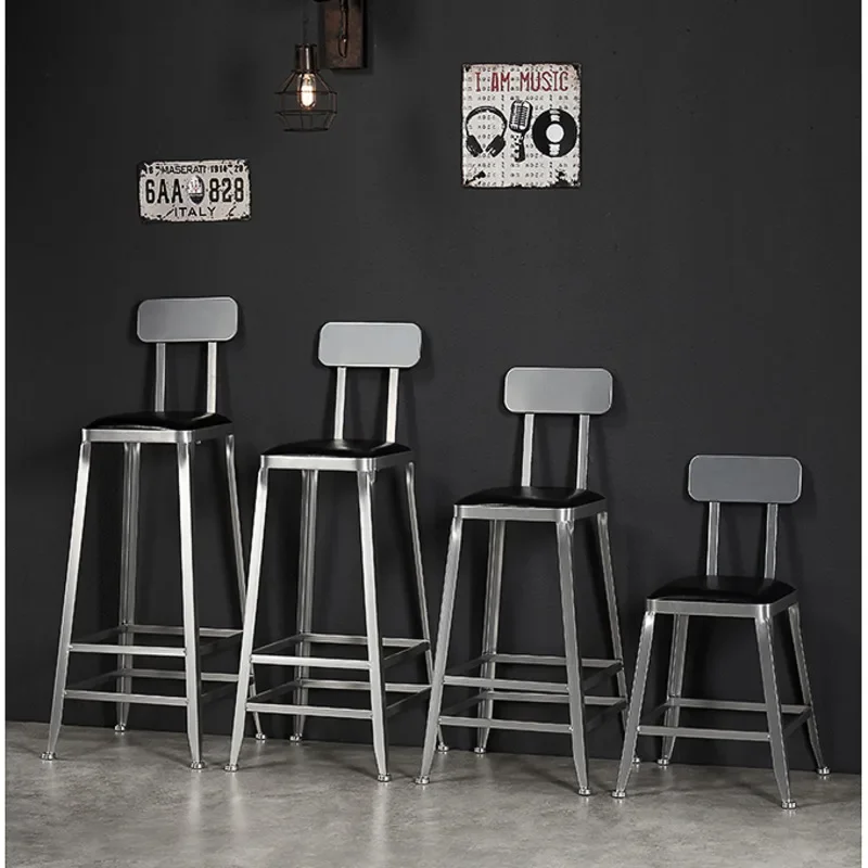 Retro Industrial Style Bar Chair Iron High Foot Counter Stool Widened Backrest Coffee Seats, Stable Load-Bearing, Modern Furnitu