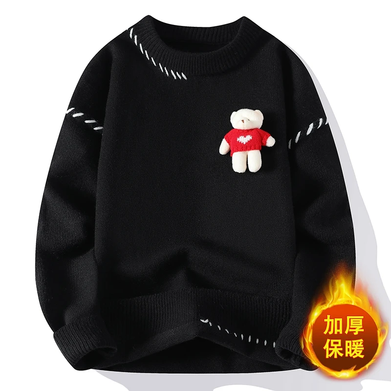 

Men female Fashion Bear decoration Sweater Autumn Winter Warm Knitwear Pullovers Loose Casual Sweatshirts Knitted Jumper Streetw