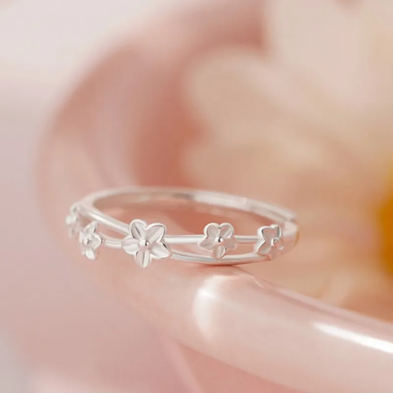 

PANJBJ 100% 925 Sterling Silver Flower Ring for Women Hollow Out Sweet Romantic Minimalism Jewelry Party Gift Dropshipping