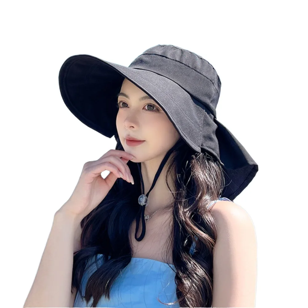 

Big Bowknot Sunshade Bucket Hat with Ponytail Hole Foldable Bow Sun Hat with Shawl UPF 50+ Aiti UV Fishman Hat Cycling
