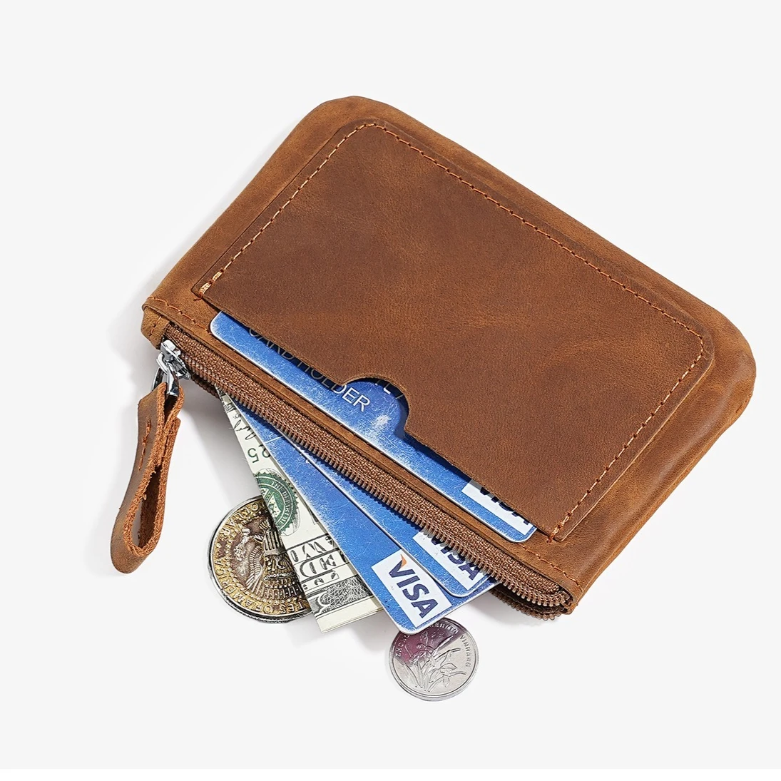 男性用小銭入れ 本革 メンズトレイ財布 現金小銭入れ 小型財布 ミニマリストコインホルダー マネーポーチ