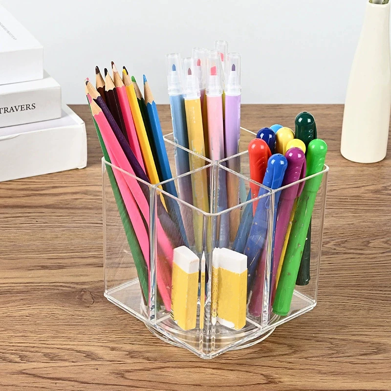 

Вращающийся на 360 градусов акриловый держатель для ручек, прочный настольный органайзер для художника, кисти для карандашей, ящик для хранения канцелярских принадлежностей