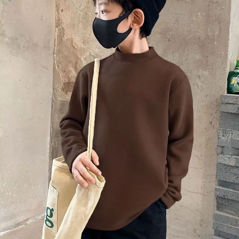 New Baby Boys T shirt Fashion Autumn Winter Solid Thermal Long Sleeve Casual High Collar Thin Velvet Heating Tops 6 8 10 12 Year