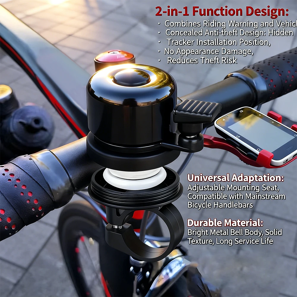 2-3 PCS Aluminum alloy Bike Bell High Volume Loud Bell Easy Install Bicycle AirTag Anti Theft Tracker Cycling Bell Accessories
