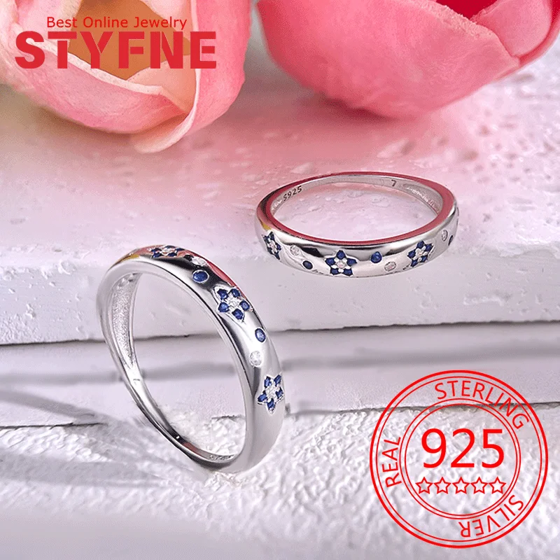 

925 Sterling Silver Ring for Women Blue star white zirconium ring Zircon Fine Silver Jewelry Anniversary Gift Bridal Ring
