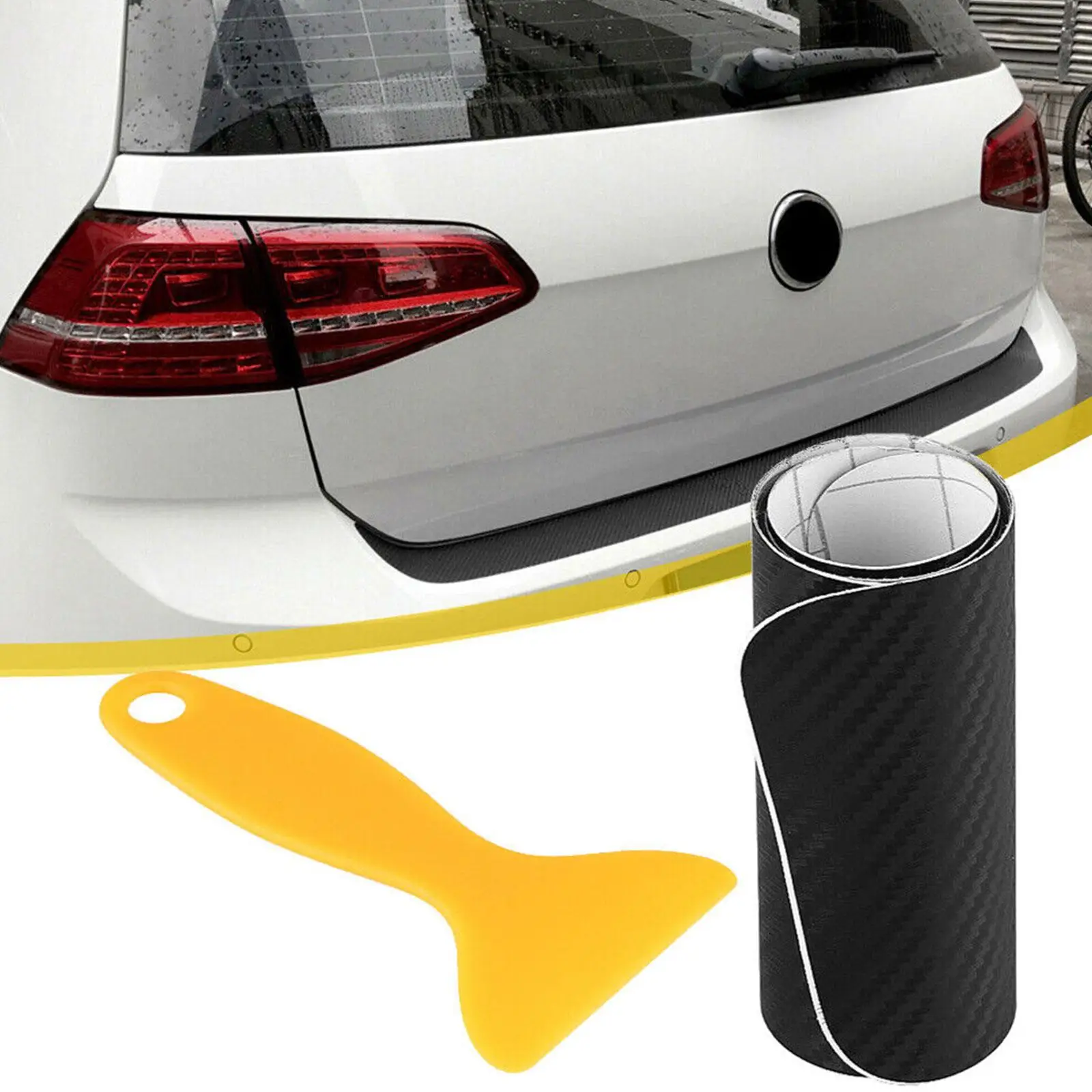 100cm Car Rear Trunk Bumper Carbon Fiber Sticker Anti-Collision Anti-Scratch Strip Guard Protection Trunk Cover Decal Sill I2U6