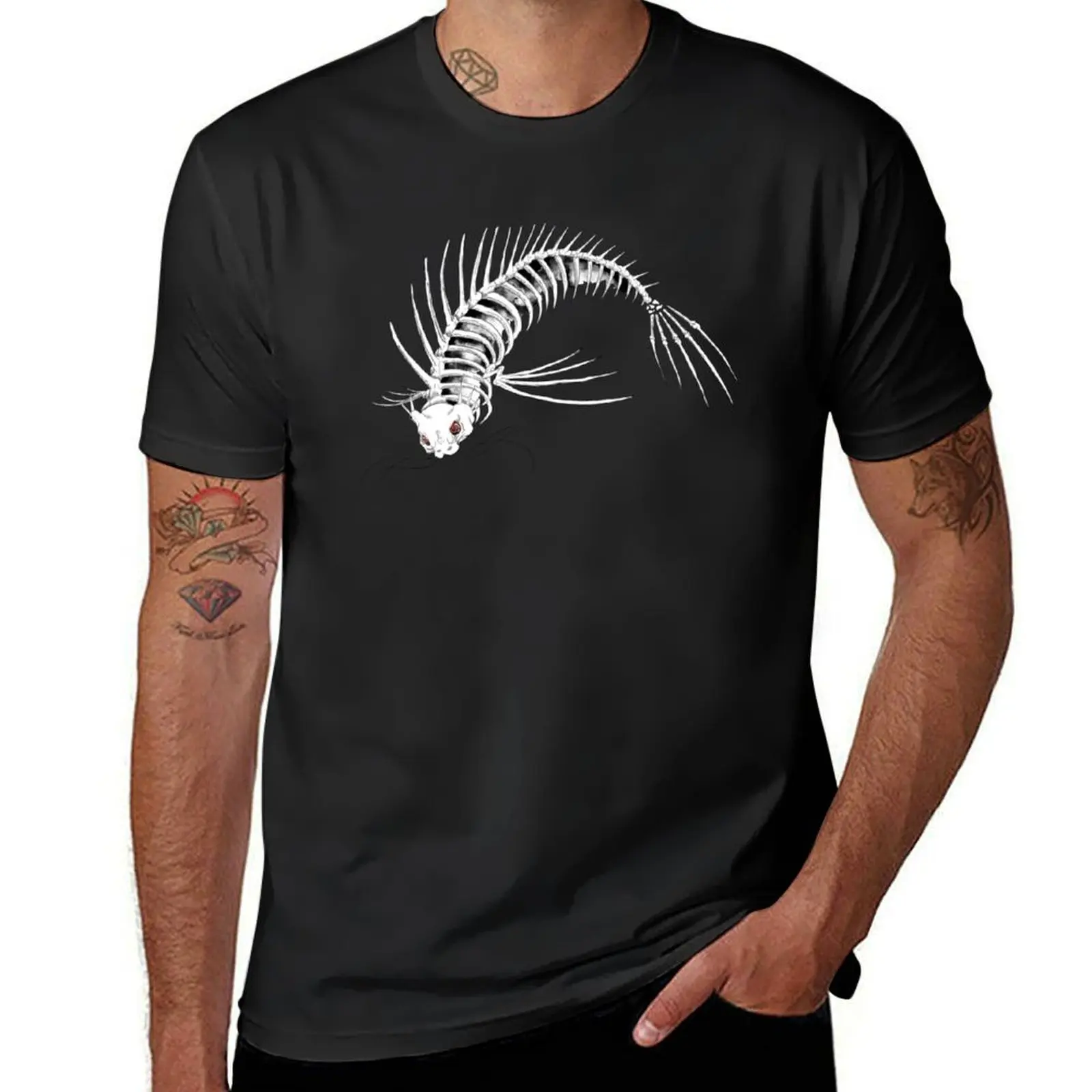 Digital illustration of a skeletal koi fish with red eyes T-Shirt vintage quick drying oversized t shirt men