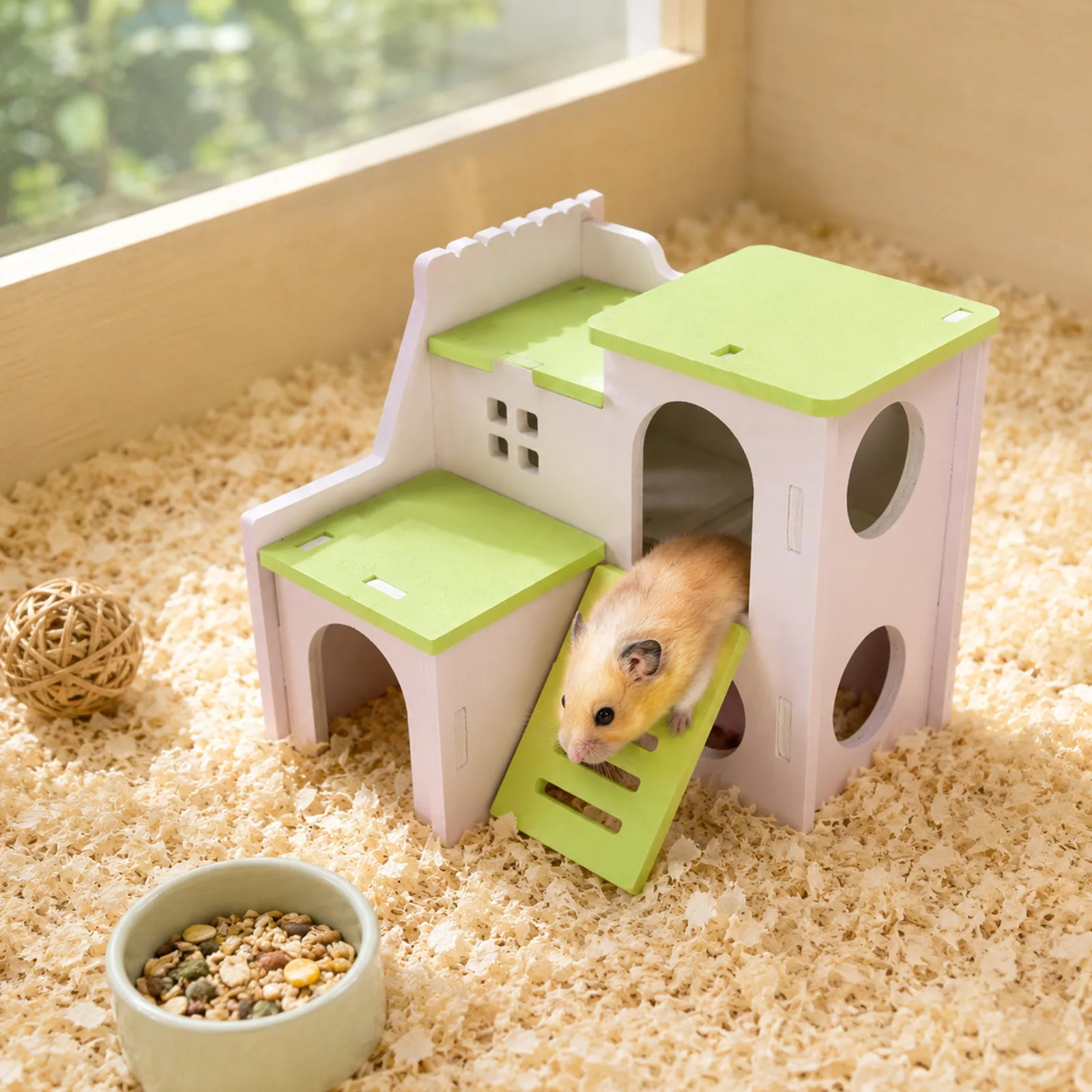 Hamster-Haus Spielzeug Kleintier-Versteck Hamster-Holzhaus 2 Ebenen Mit Leiter-Design Holzhütte Spielzeug – Detail 11