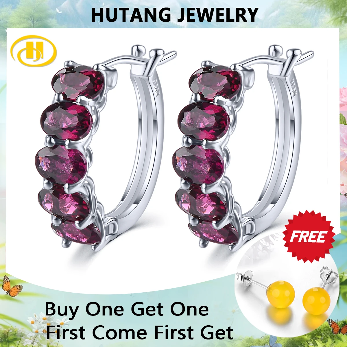 

Natural Rhodolite Garnet Sterling Silver Clip Earring 6 Carats Genuine Rose Garnet Women Classic Romantic S925 Fine Jewelrys