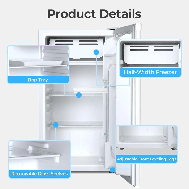 نجم القطب الجنوبي 3.2 قدم مكعب. ثلاجة صغيرة مع فريزر، ثلاجات صغيرة مع منظم حرارة قابل للتعديل، ضوضاء منخفضة، موفرة للطاقة
