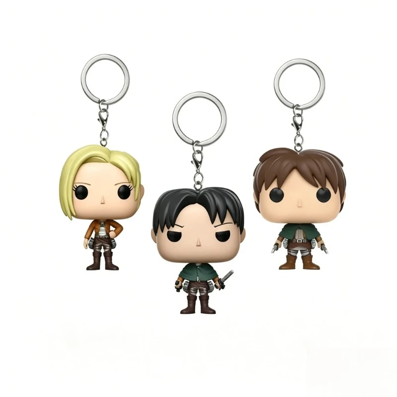 Mini llaveros de bolsillo con figuras de Levi, Eren y Annie de Ataque a los Titanes, regalos navideños para fanáticos del anime y niños.