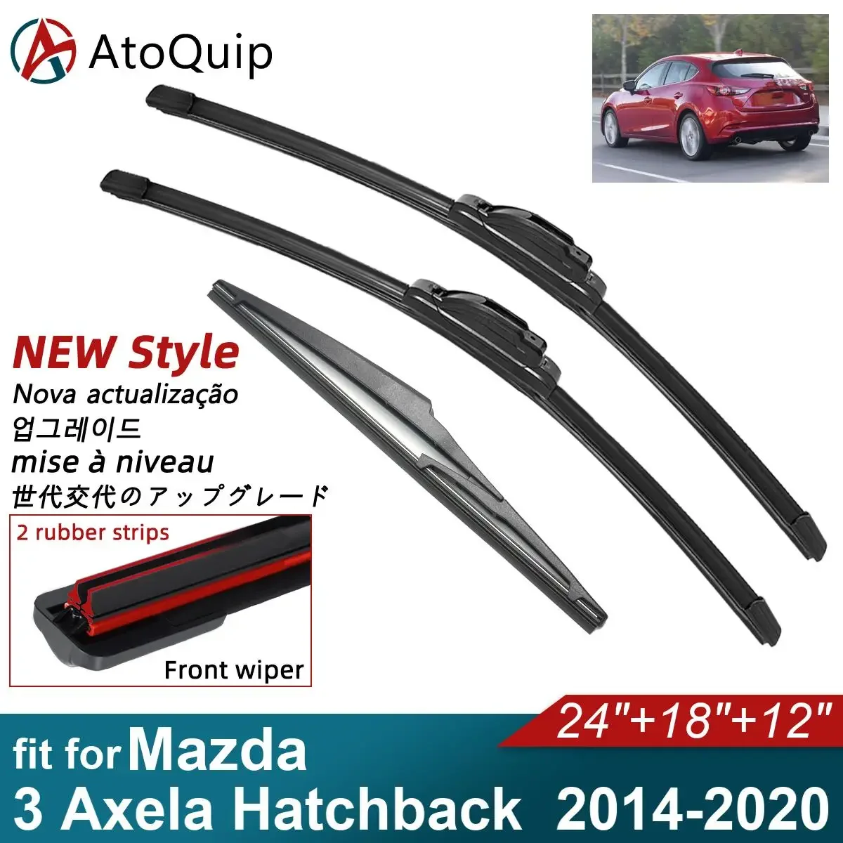 Double Rubber Car Wiper Blades for 2014-2020 Mazda 3 Axela Hatchback Front Rear Windscreen Wipers Accessories 2018 2019 2020