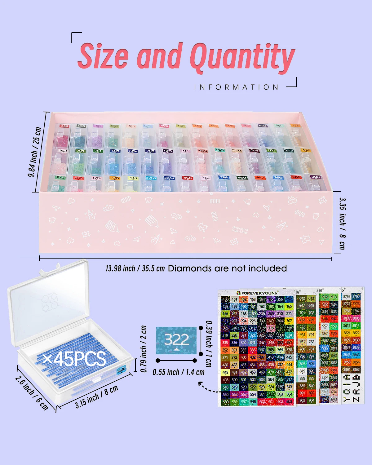 45pcs Diamond Painting Storage Box with Lids, 2-in-1 Diamond Painting Trays for Beads, Art Accessories & Line-Up Organizer