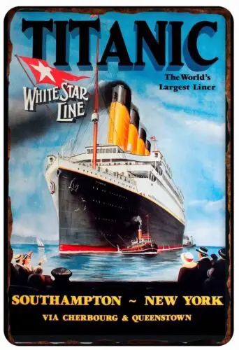 Titanic Travel Poster 1912  All Metal Tin Sign  8 x 12