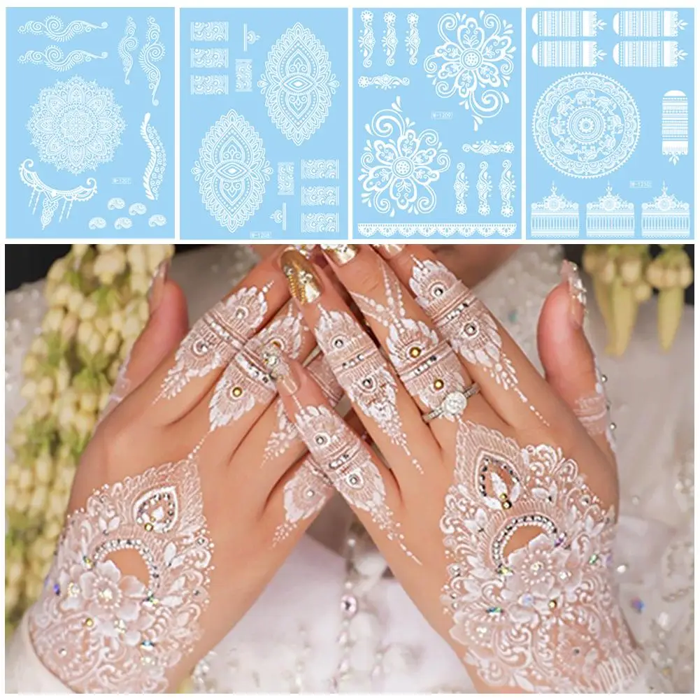 Adesivo per tatuaggio in pizzo bianco Festival del sud-est asiatico Tatuaggio all'henné bianco per moda ed eventi C4M9