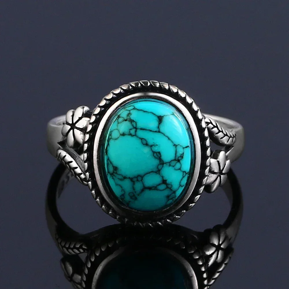 S925 Sterling Silver Ring Vintage Ring Gemstone Ring Silver Fine Jewelry Natural Turquoise Rings