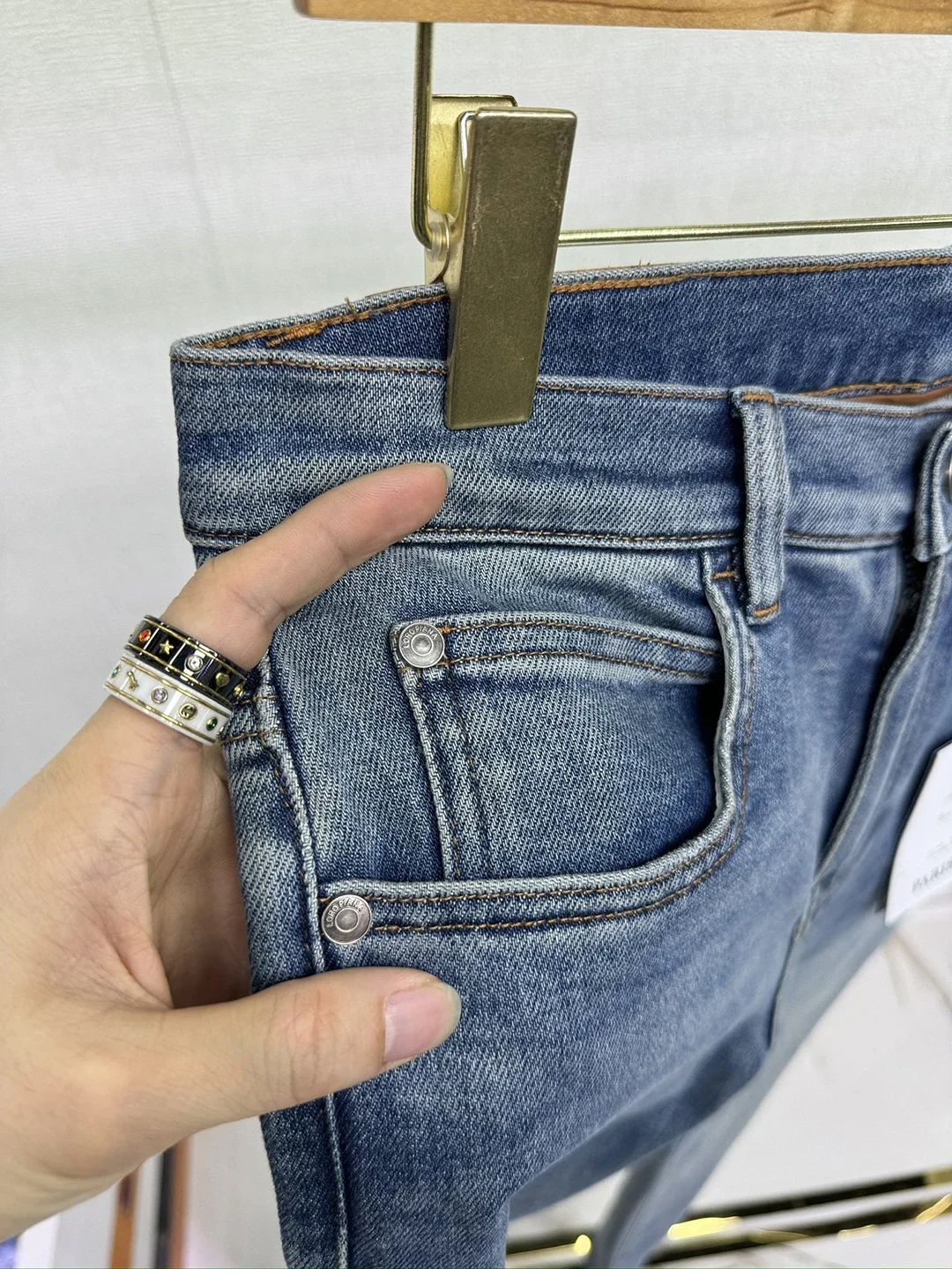 Jeans men 2024 New Men Elastic embroidery size 29-38 Straight Billionaire long pants  Customized leather label Old Money