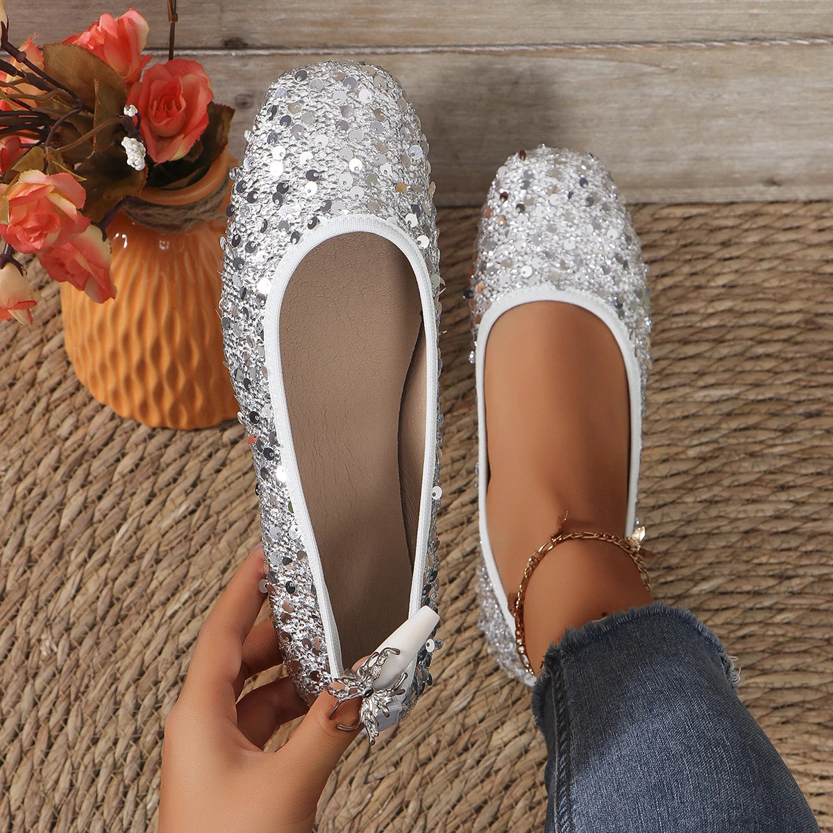 Women Shoes Spring Autumn Casual Shallow Mouth Set of Ballet Flat Fashion Designer Shoe Luxury Sequins Loafers Non Slip Female