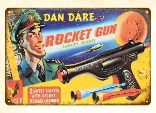 Décoration murale rétro pour chambre à coucher, panneau en métal ENGLISH DAN DARE TOY ROCKET GUN