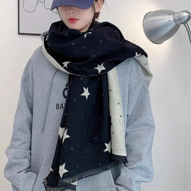 

Fashion Bicolors Stars Imitate Cashmere Scarf Women Spring Autumn Shawl Long Winter Warm Neckerchief Leisure Travel Wraps