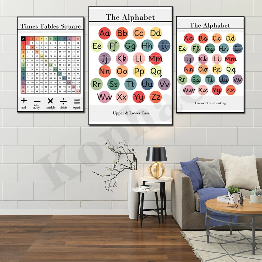 Cursive Children Abc Uppercase Abc Math Multiplication Table Home School Learning Education Wall Decor Poster