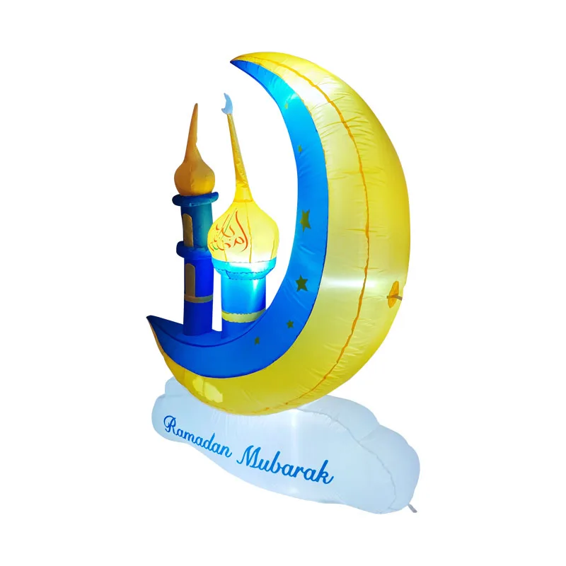 Inflatable Ramadan Mubarak Decoration with LED Light Outdoor Indoor Blow up Moon Castle Ornaments for EID Mubarak Party Decor