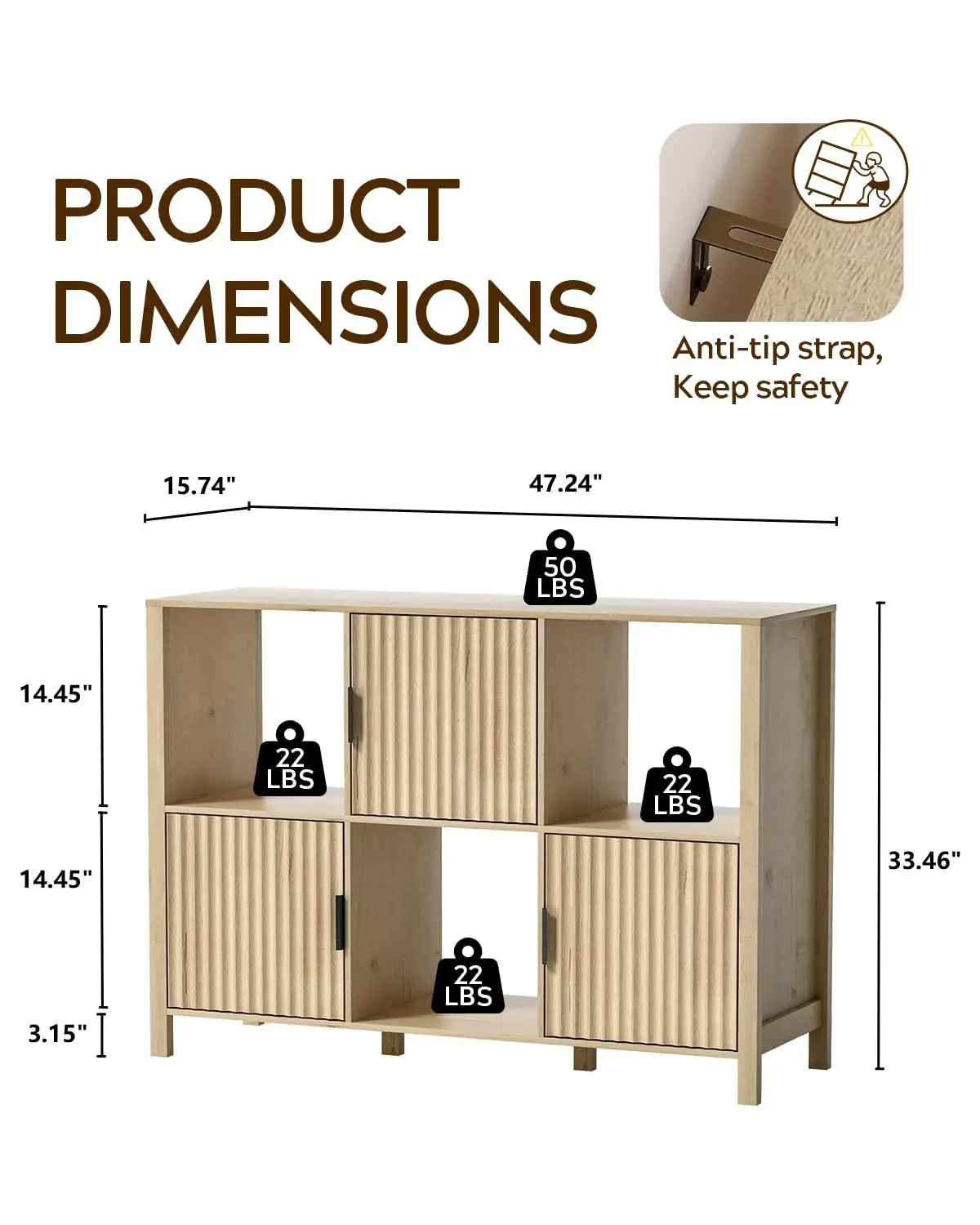 6 Cube Storage Organizer Bookshelf with 3 Doors for Living Room Home Office 1PC Light Oak, Customized