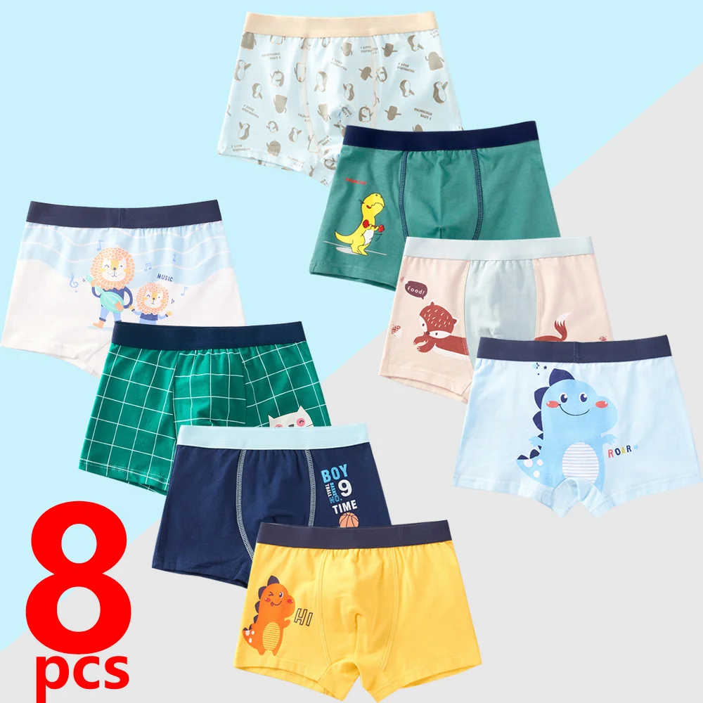 1/4/8 Pcs Jungen Boxer Briefs Kinder Baumwolle Unterwäsche Atmungsaktive Baby Unterhose Teenager Cartoon Print Weiche Kinder Höschen 2-14Y