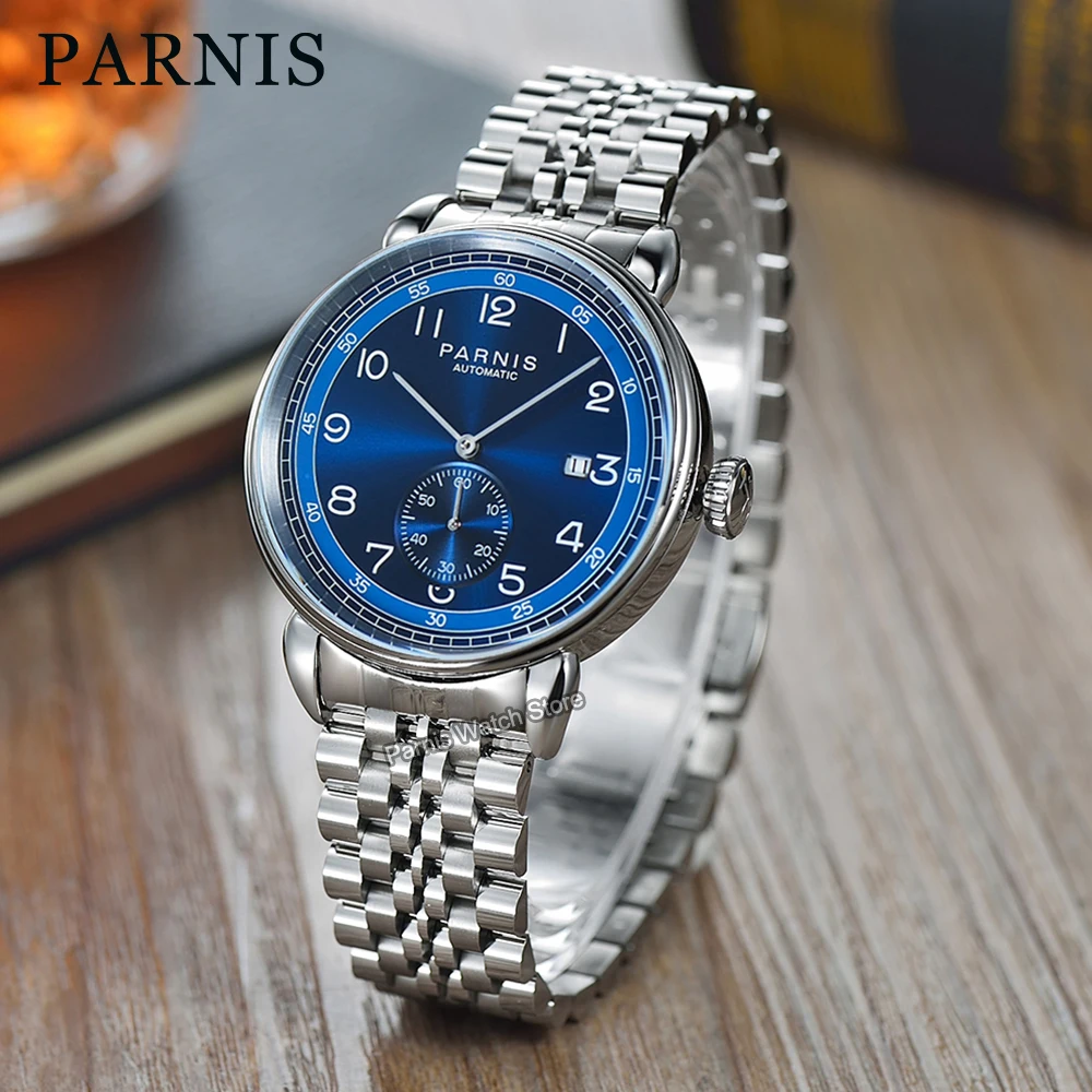 

Parnis 42mm Automatic Movement Blue Dial Men Mechanical Watch Small Second Date