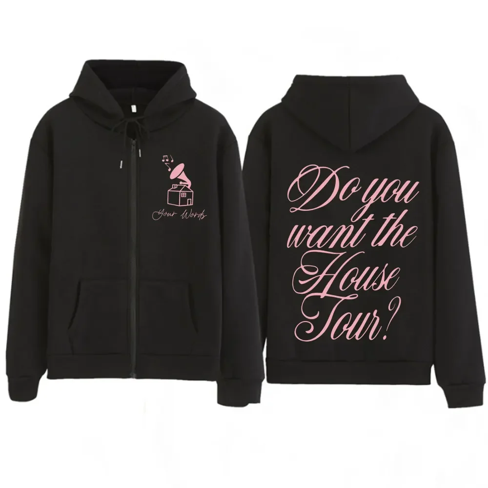 Sabrina Carpenter House Tour 2025 Print Zipper Hoodie Men Fashion Casual Jacket Loose Aesthetics Zip Up Sweatshirt Fan Gifts Top