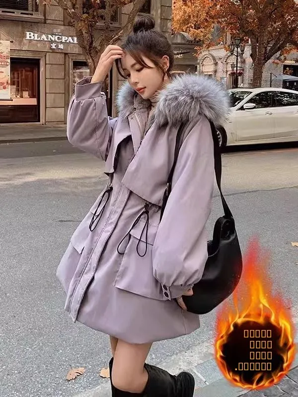 

Женская утепленная хлопковая парка с капюшоном, на флисовой подкладке, средней длины, с поясом на талии, в корейском стиле, с длинными рукавами, на молнии