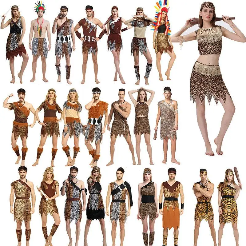 

Adult Halloween Performance Wild Man Clothes Indian Original African Primitive People Coat for Men And Women Stage Costume