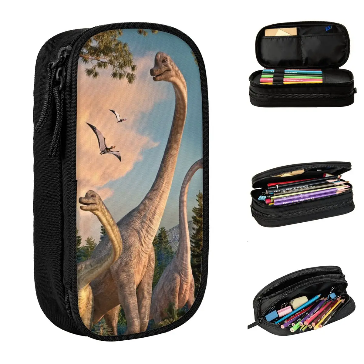 lapis brachiosaurus com ziper para criancas bolsas de lapis dinossauro grande capacidade material escolar cases de 01