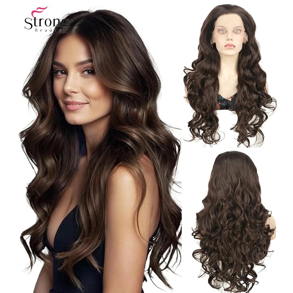 

Strongbeauty Длинный парик фронта шнурка Натуральный волнистый коричневый парик для женщин Длинный 26-дюймовый парик со свободной частью