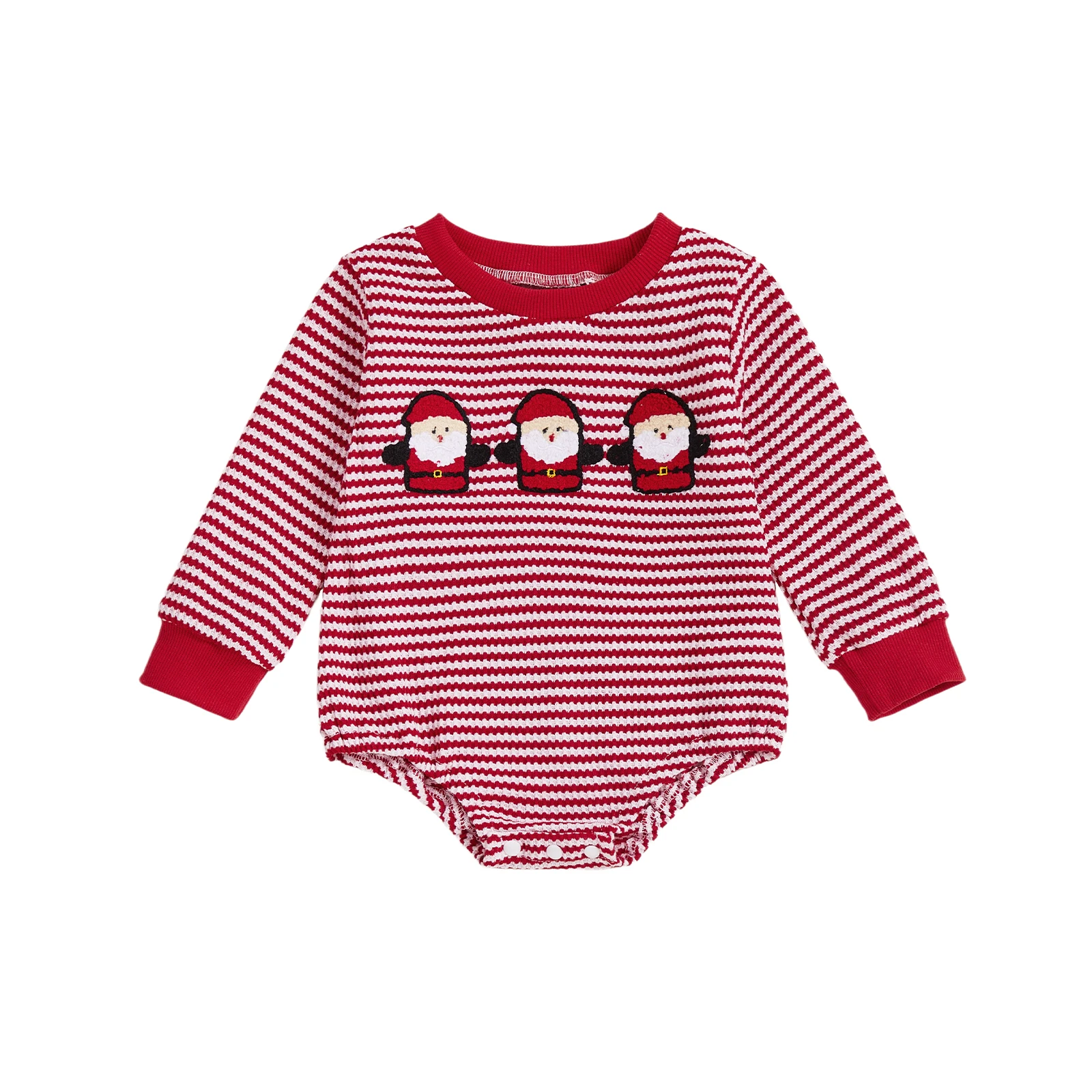 

Baby Christmas Romper, Long Sleeve Stripes Embroidery Fall Bodysuit Clothes for Girls Boys