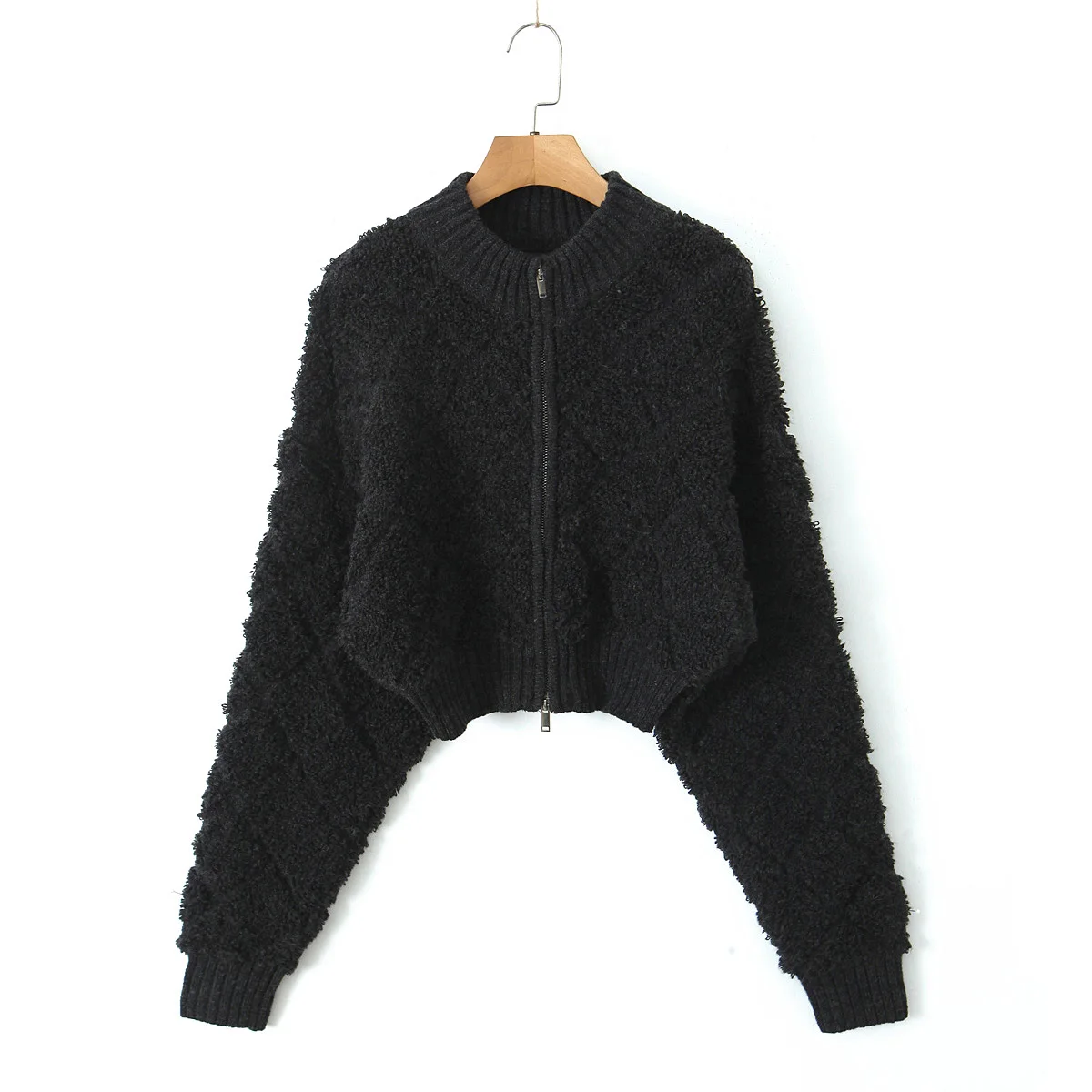 Bomber Jacket For Women Black Knitted Jacket Y2k Designer Clothes Women Luxury Cropped Sweater Jackets Zip Up Argyle Knitted