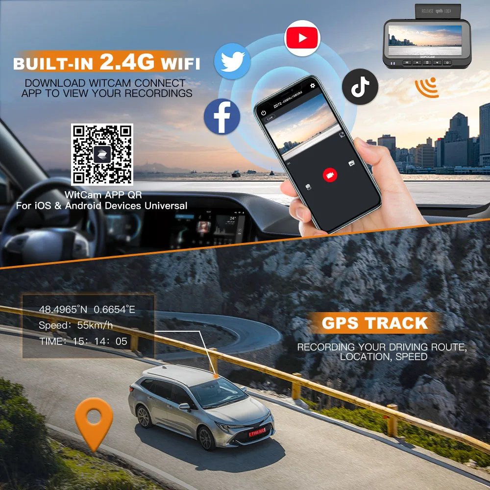 BEPOCAM 4K Dash Cam ZD72C Ultra HD Built-in GPS WIFI Auto Record 170FOV Motion Detection Car DVR With 1080P Rear Cam Dash Camera