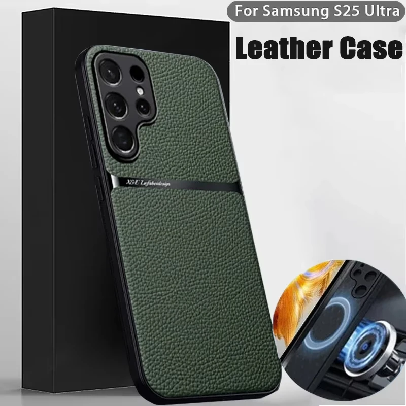 

Для Samsung Galaxy S25 Ultra Чехол Samsung S24 FE S23 Ultra S22 Plus S22Ultra Роскошный кожаный магнитный автомобильный держатель Чехол для телефона